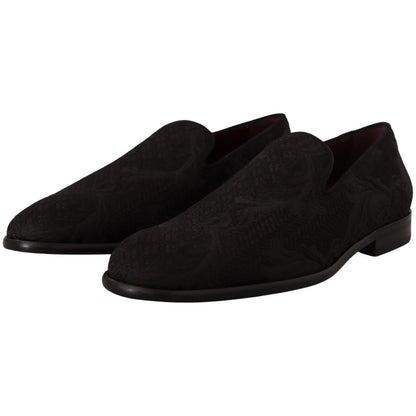 Dolce & Gabbana Black Floral Brocade Slippers Loafers Shoes