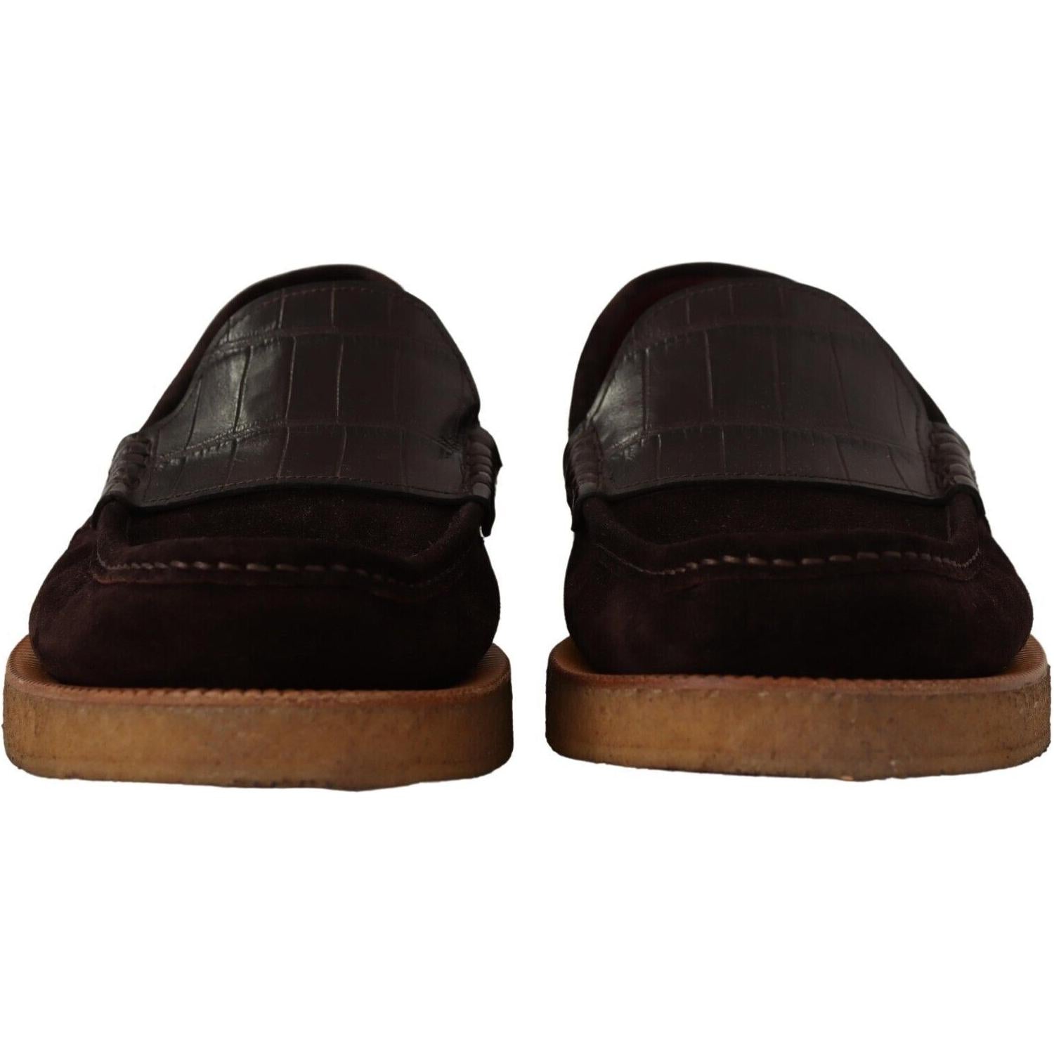 حذاء دولتشي آند غابانا الأنيق المصنوع من جلد الغزال بنقشة جلد التمساح باللون البني