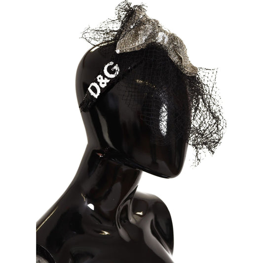 Dolce & Gabbana Black Logo Sequined Fascinator Diadem Headband SMY100876