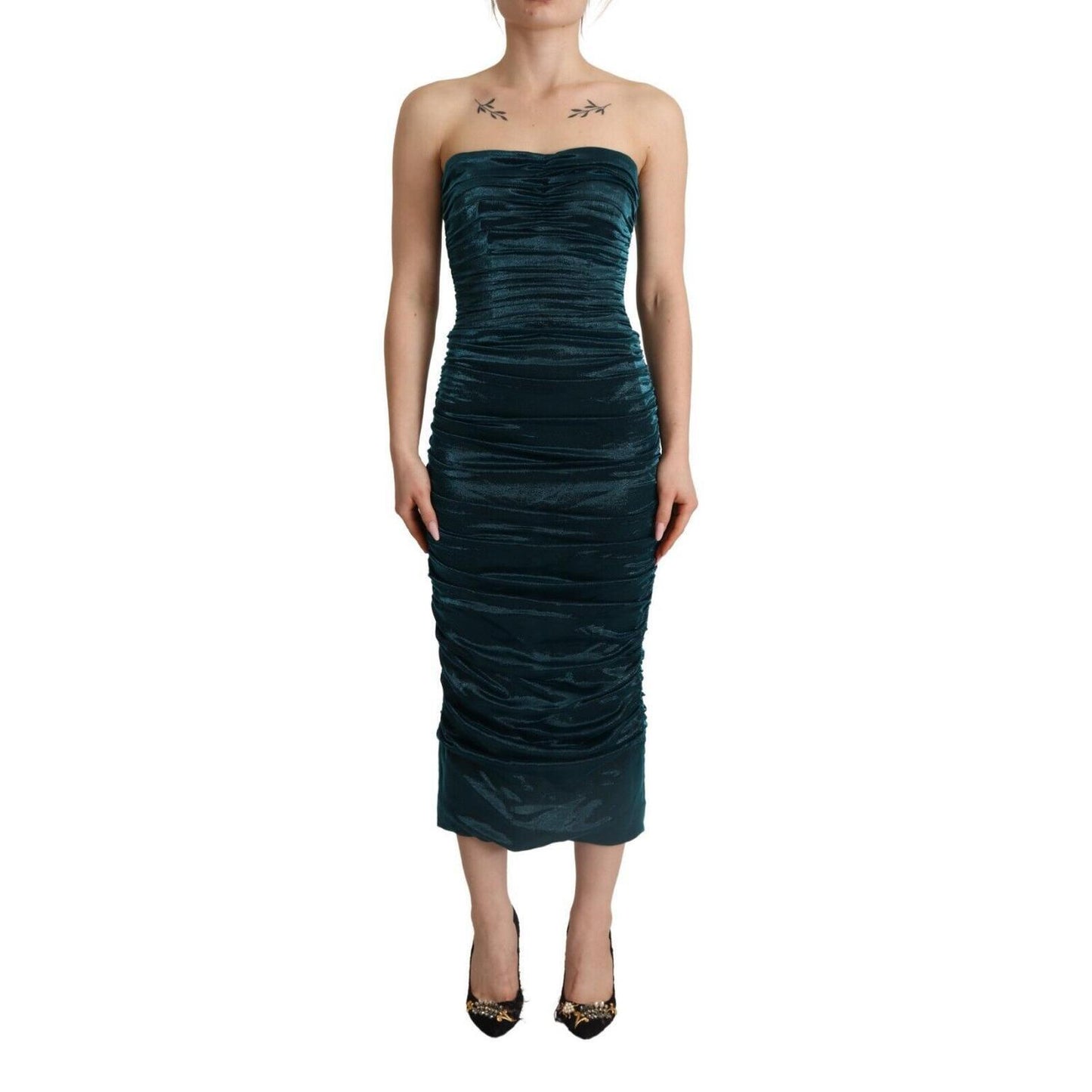 Dolce & Gabbana Turquoise Bustier Bodice Draped Midi Dress DR28617 - 44