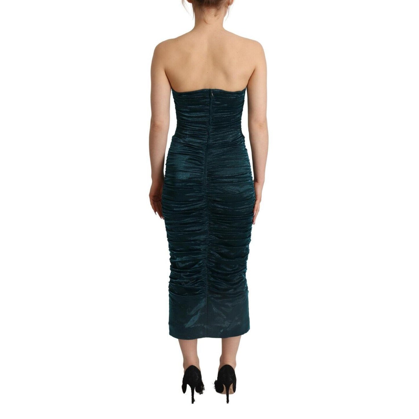 Dolce & Gabbana Turquoise Bustier Bodice Draped Midi Dress DR28617 - 44