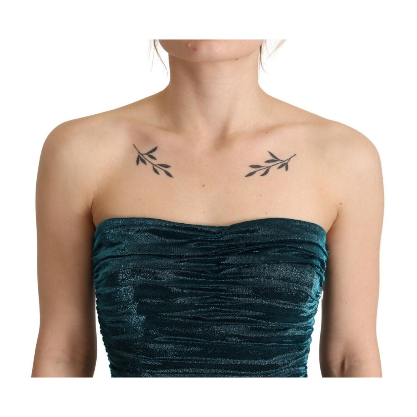 Dolce & Gabbana Turquoise Bustier Bodice Draped Midi Dress DR28617 - 44