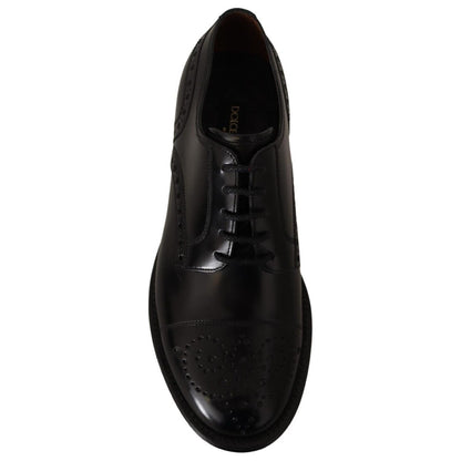 Dolce & Gabbana Black Leather Wingtip Mens Formal Derby Shoes