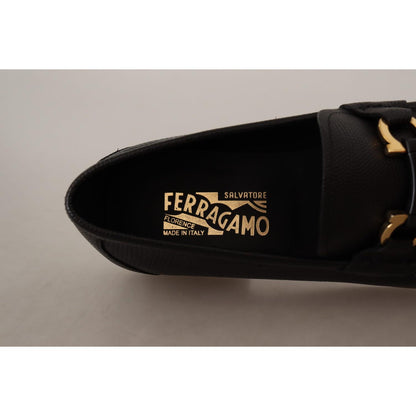 Salvatore Ferragamo Elegant Black Calf Leather Loafers Dress Shoes