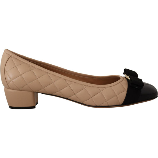 Salvatore Ferragamo Elegant Quilted Leather Pumps in Beige and Black WOMAN PUMPS
