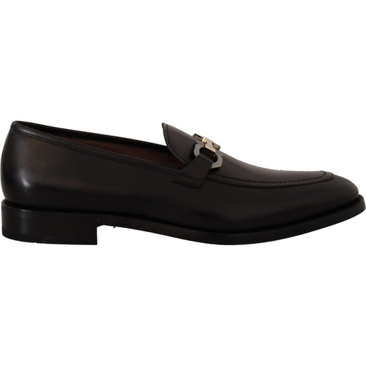 Salvatore Ferragamo Suave Black Leather Gancio Bit Loafers Dress Shoes