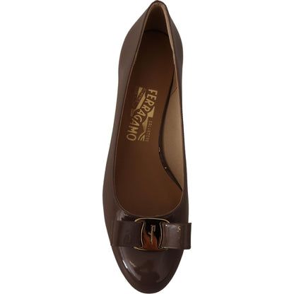 Salvatore Ferragamo Elegant Caraway Brown Pumps with Vara Bow WOMAN PUMPS