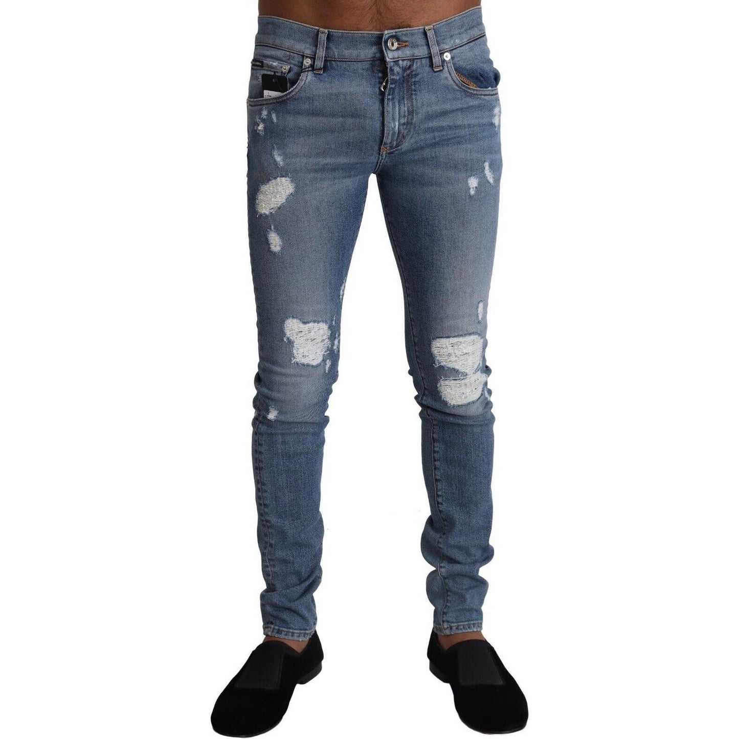 Dolce & Gabbana Light Blue Tattered Cotton Denim Skinny Jeans