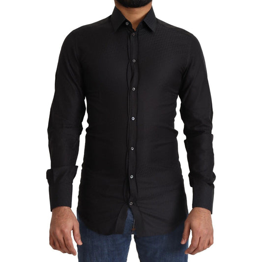 Dolce & Gabbana Black GOLD Cotton Slim Dress Formal Shirt TSH7668 - 37