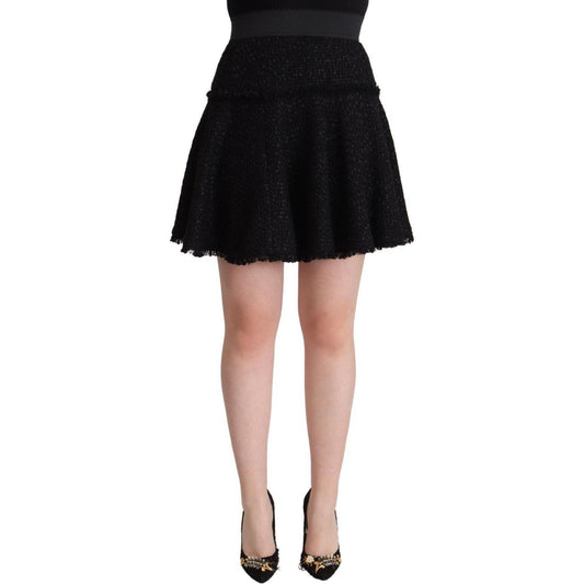 Dolce & Gabbana Black Knitted Nylon High Waist Mini A-line Skirt SKI1802 - 40