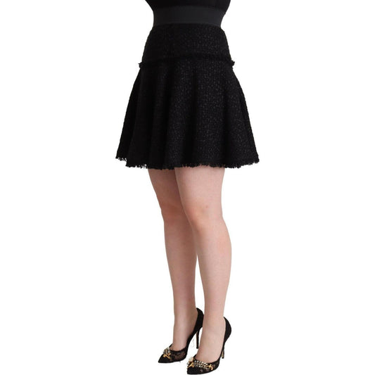 Dolce & Gabbana Black Knitted Nylon High Waist Mini A-line Skirt SKI1802 - 40