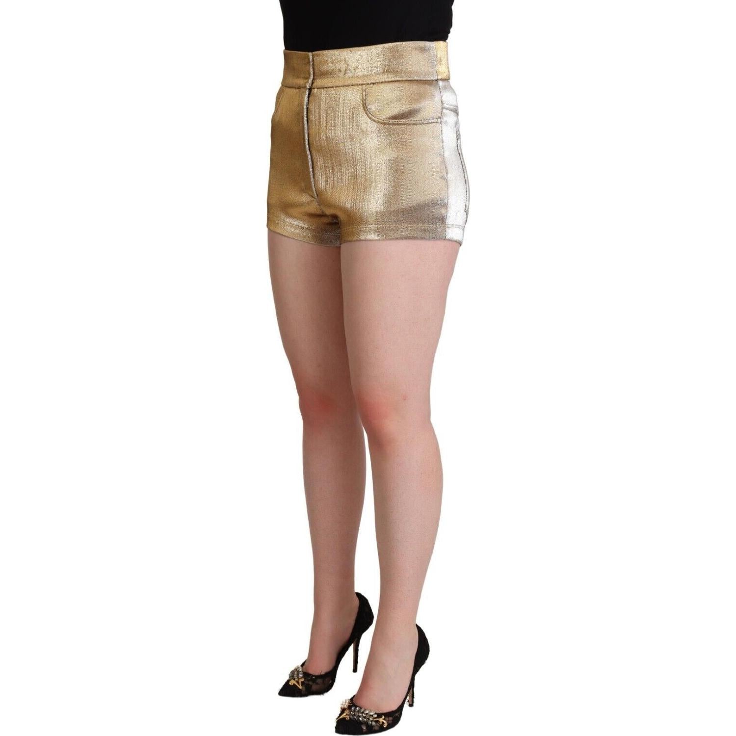 Dolce & Gabbana Metallic Gold Cotton Mid Waist Hot Pants Shorts