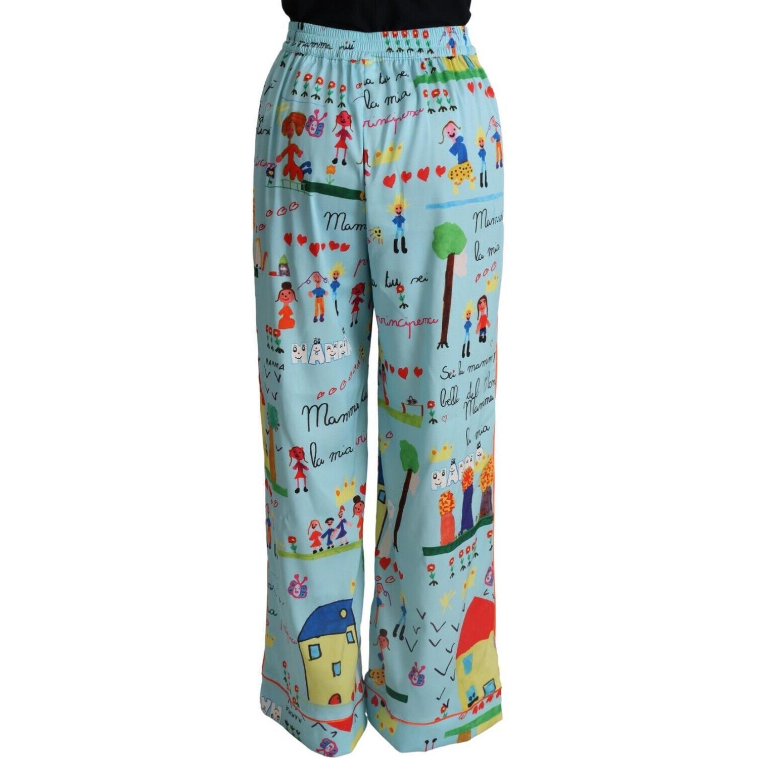 بنطال دولتشي آند غابانا المطبوع الأنيق ذو الساق الواسعة