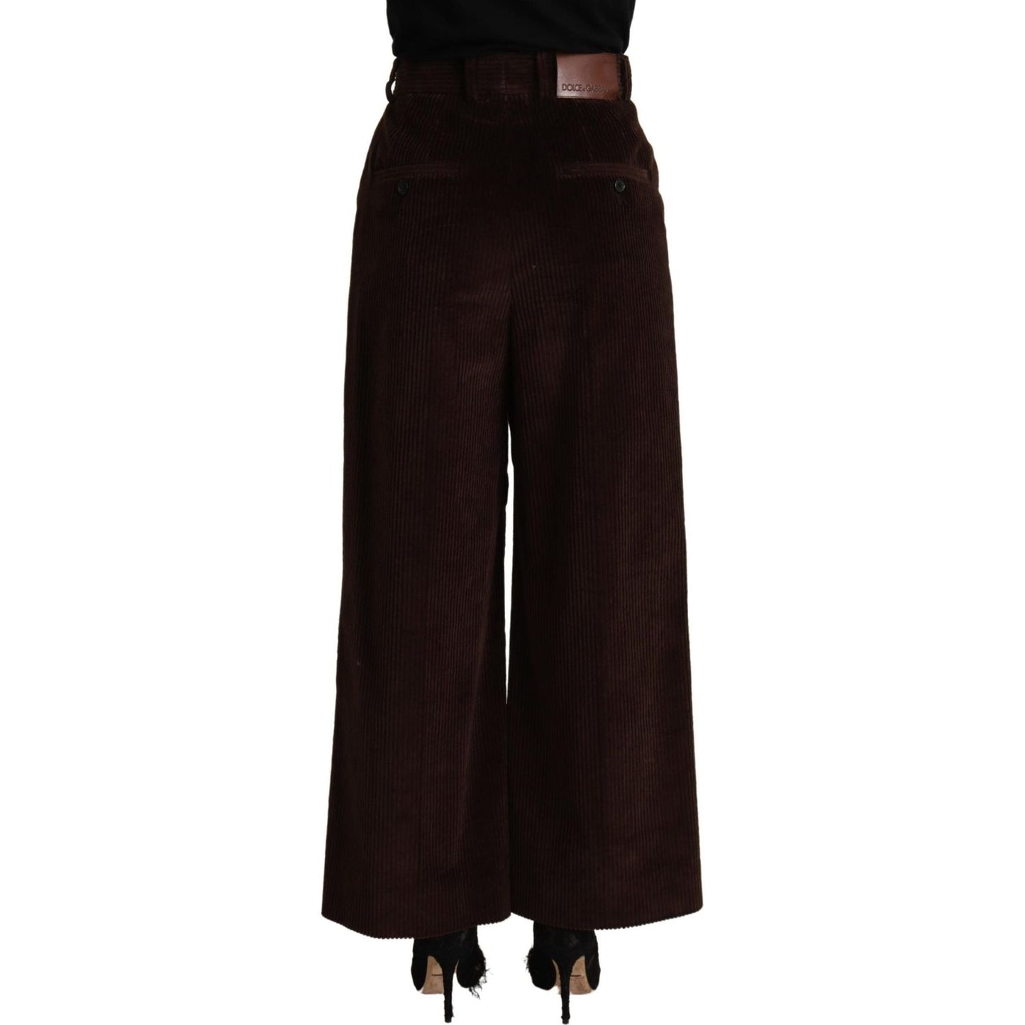 Dolce & Gabbana Black Cotton High Waist Trouser Wide Leg Pants