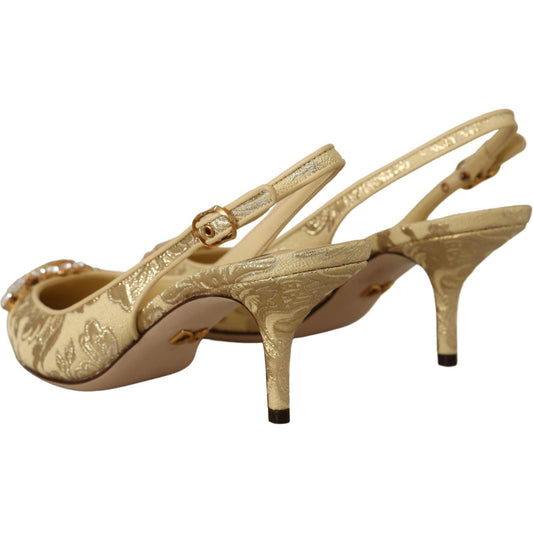Dolce & Gabbana Gold Crystal Slingbacks Pumps Heels Shoes