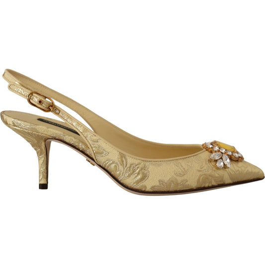 Dolce & Gabbana Gold Crystal Slingbacks Pumps Heels Shoes