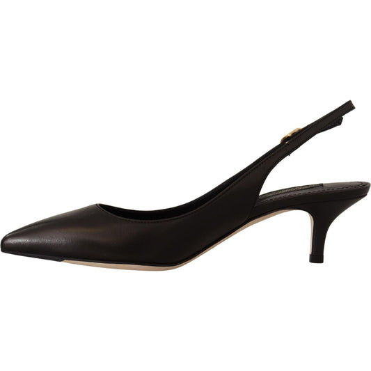 Dolce & Gabbana Black Leather Slingbacks Heels Pumps Shoes LA9779- 36.5
