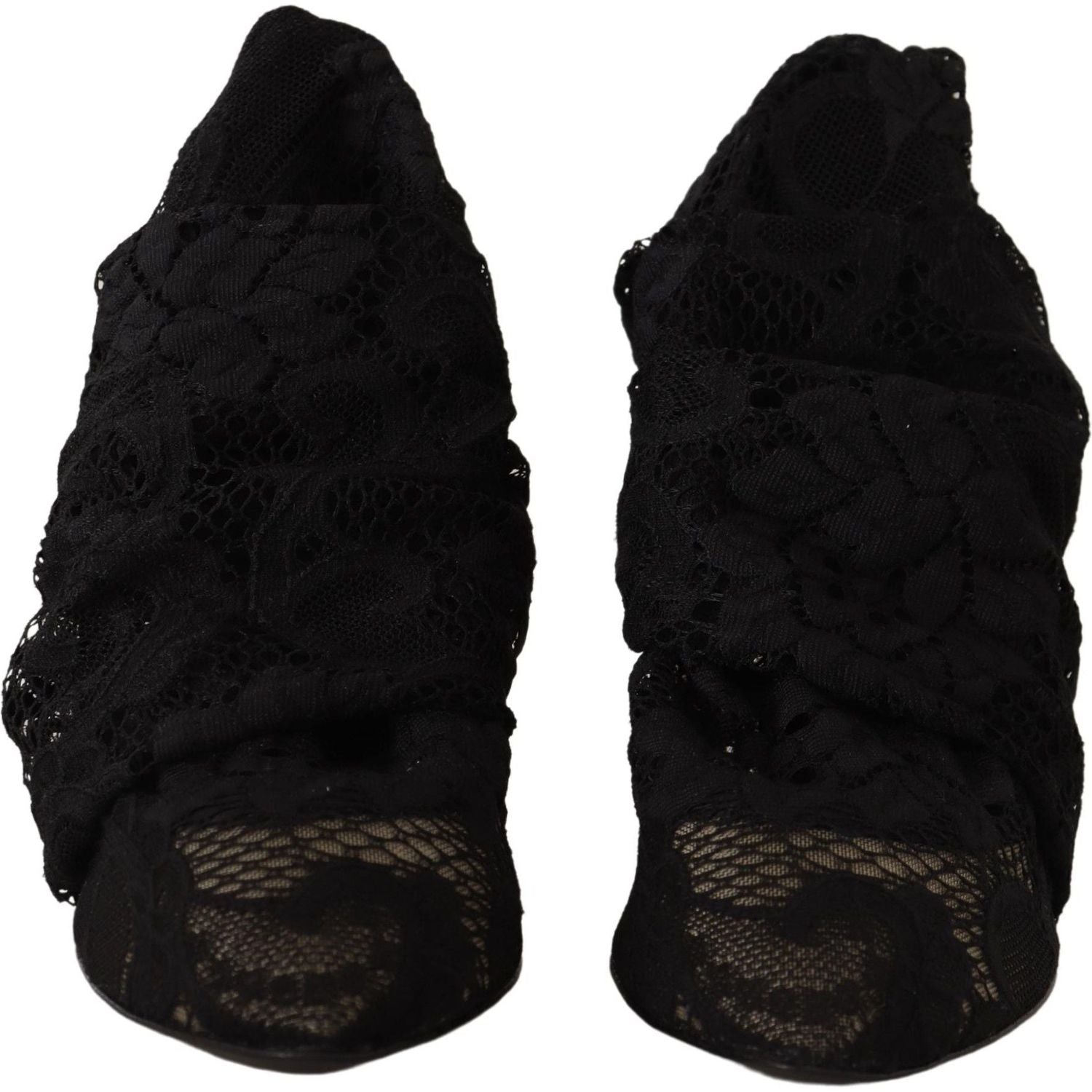 Dolce & Gabbana Black Stretch Socks Taormina Lace Boots Shoes