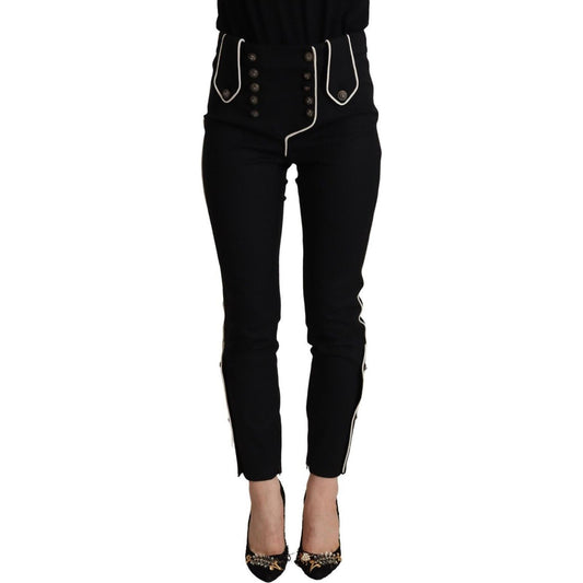 Dolce & Gabbana Black Mid Waist Button Embellished Slim Fit Pants PAN72825 - 40