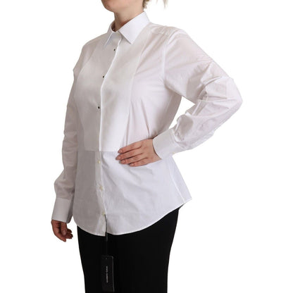 Dolce & Gabbana White Cotton Dress Collared Long Sleeves Shirt Top