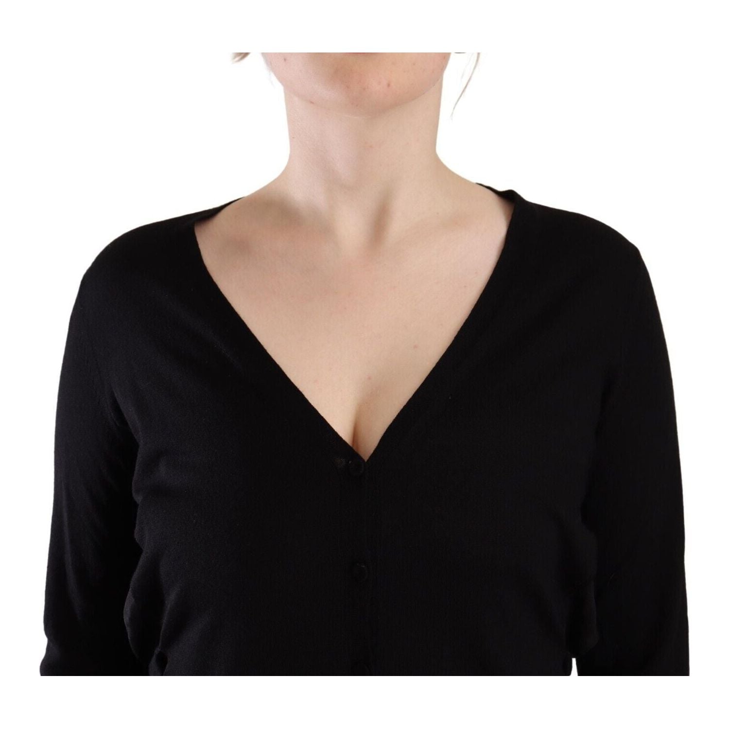 Dolce & Gabbana Black Wool V-neck Long Sleeves Pullover Top