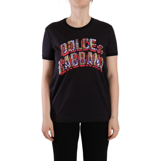 Dolce & Gabbana Black Logo Print Cotton Crew Neck Tee T-shirt TSH7614 - 42