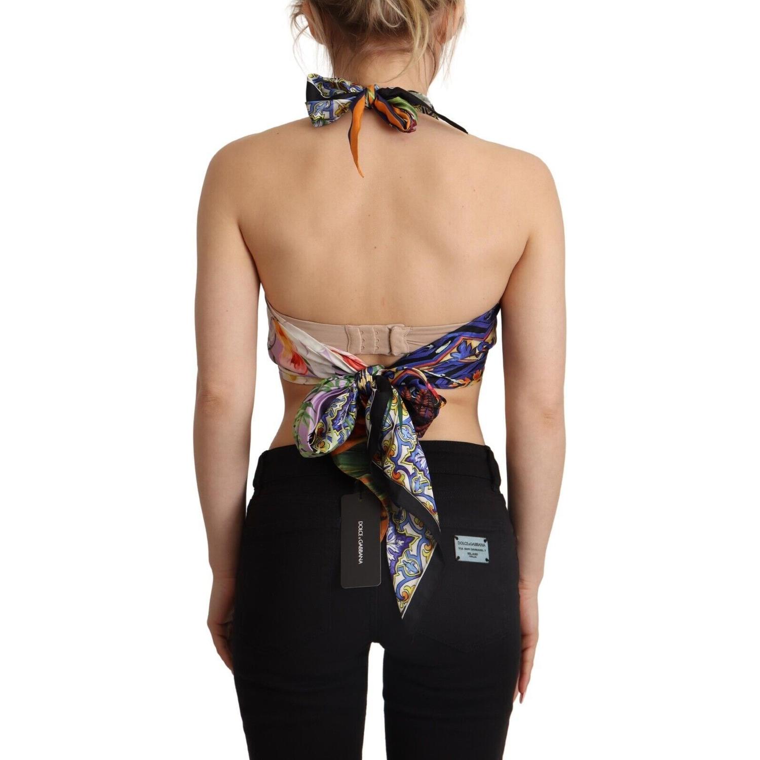 Dolce & Gabbana Multicolor Foulard Silk Halter Cropped Top