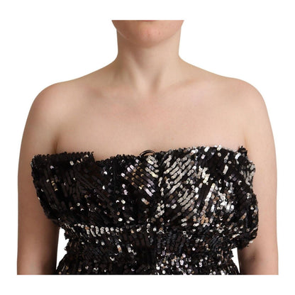 Aniye By Black Sequined Polyester Strapless Cocktail Blouse Top