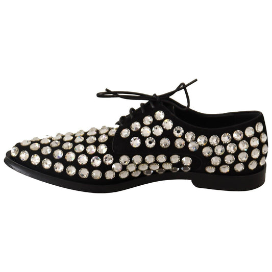 Dolce & Gabbana Black Leather Crystals Lace Up Formal Shoes LA12913-39