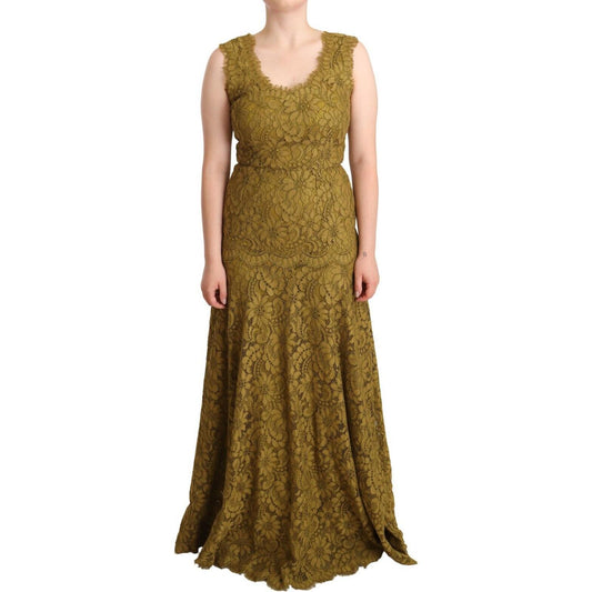 Dolce & Gabbana Brown Floral Lace Maxi Floor Length Dress