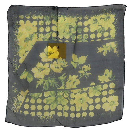 GF Ferre Black Yellow Floral Wrap Shawl Foulard Scarf MS1611