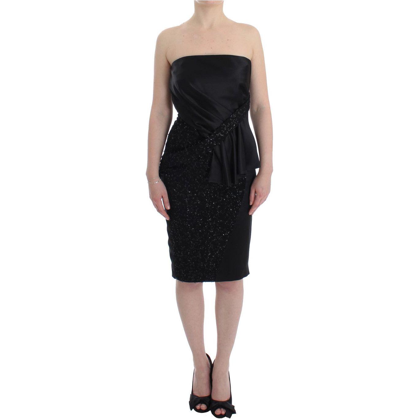 Masha Ma Black Strapless Embellished Pencil Dress