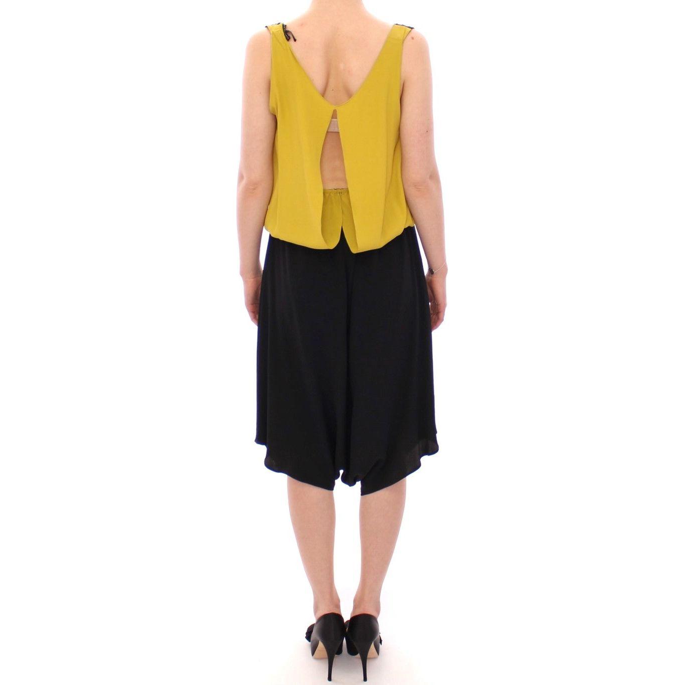 Lamberto Petri Black Yellow Silk Shift Sheath Coctail Dress