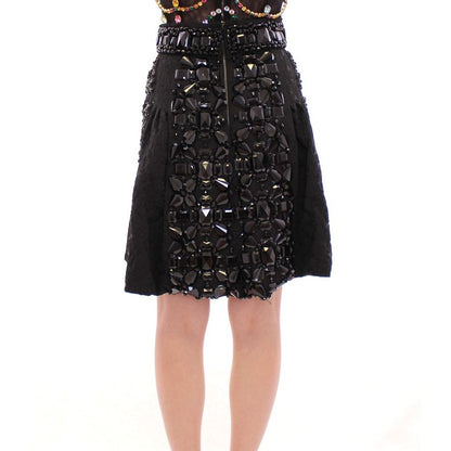 Dolce & Gabbana Black Crystal Handmade Above Knee Skirt
