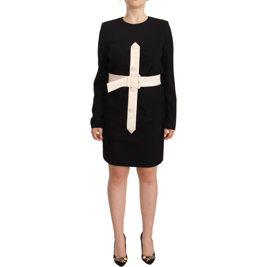 Givenchy Black Wool Long Sleeves Belted Mini Sheath Dress DR28363 - 40