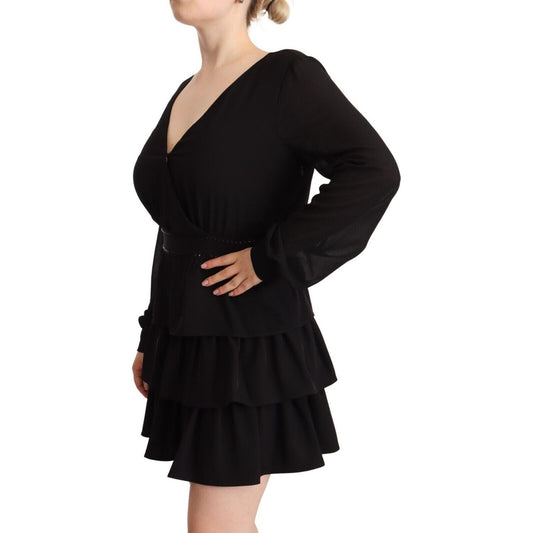 Liu Jo Black Polyester Long Sleeves V-neck Mini A-line Dress DR28444 - 44