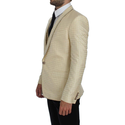 Dolce & Gabbana Beige Polka Dot Silk 2 Piece Blazer