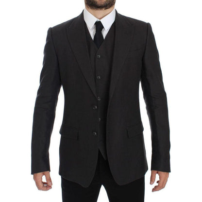 Dolce & Gabbana Gray Slim Fit Linen Blazer Jacket