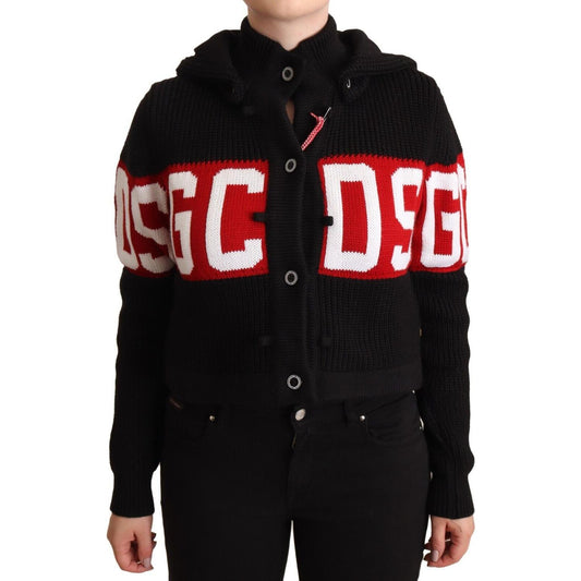 GCDS Black Cashmere Hooded Button Down Logo Cardigan Jacket JKT3064 - 40