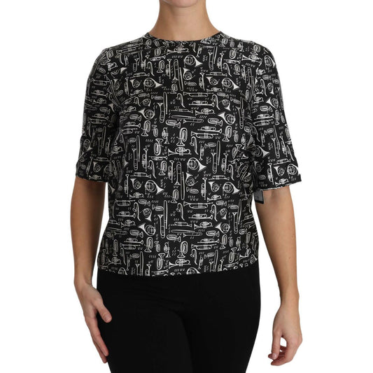 Dolce & Gabbana Black Musical Instruments Print Silk Blouse TSH2894- 36