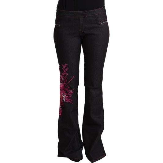 Exte Black Cotton Stretch Mid Waist Cotton Flared Denim Jeans PAN71159 - 40