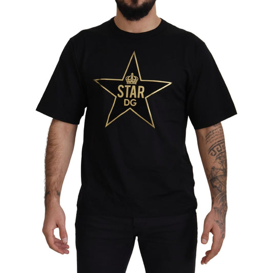 Dolce & Gabbana Black Gold STAR Crown DG Cotton Crewneck T-shirt TSH7506- S