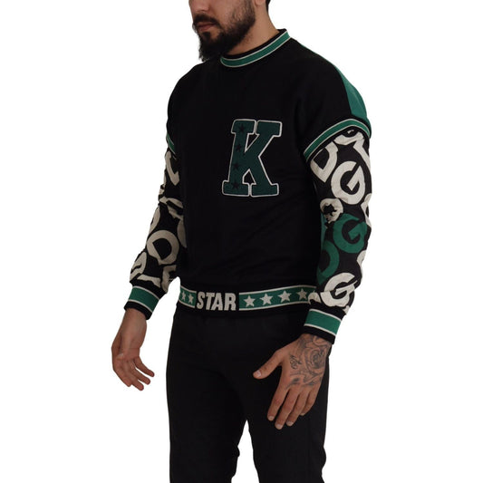 Dolce & Gabbana Black Green Cotton KING Star Crewneck Pullover Sweater TSH7987-XS