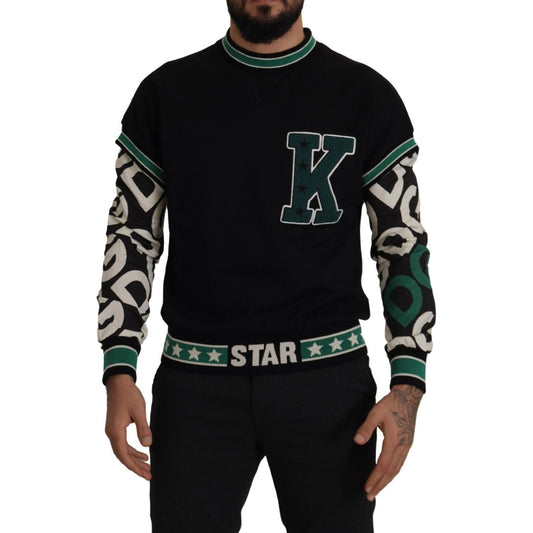 Dolce & Gabbana Black Green Cotton KING Star Crewneck Pullover Sweater TSH7987-XS