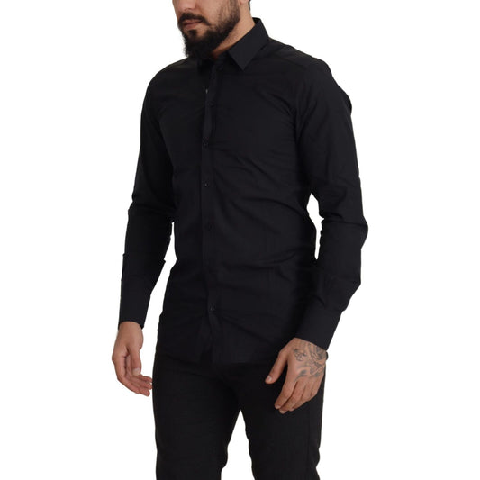 Dolce & Gabbana Black Cotton GOLD Slim Fit Dress Shirt TSH82933- 37