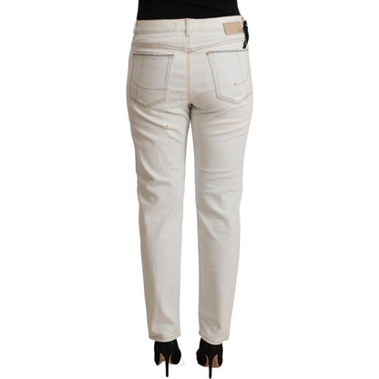 PINKO White Cotton Distressed Mid Waist Skinny Denim Jeans