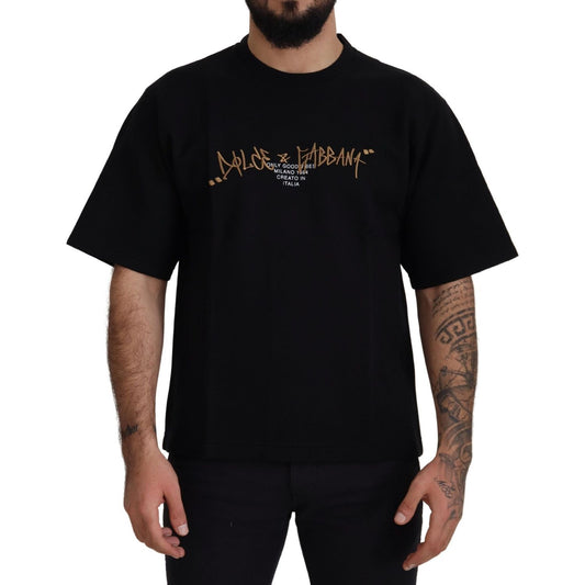 Dolce & Gabbana Black Logo Cotton Crewneck T-shirt TSH83101- 44