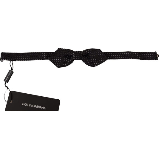 Dolce & Gabbana Black White Polka Dot Adjustable Neck Papillon Bow Tie FT3676