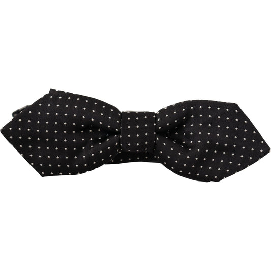 Dolce & Gabbana Black White Polka Dot Adjustable Neck Papillon Bow Tie FT3676