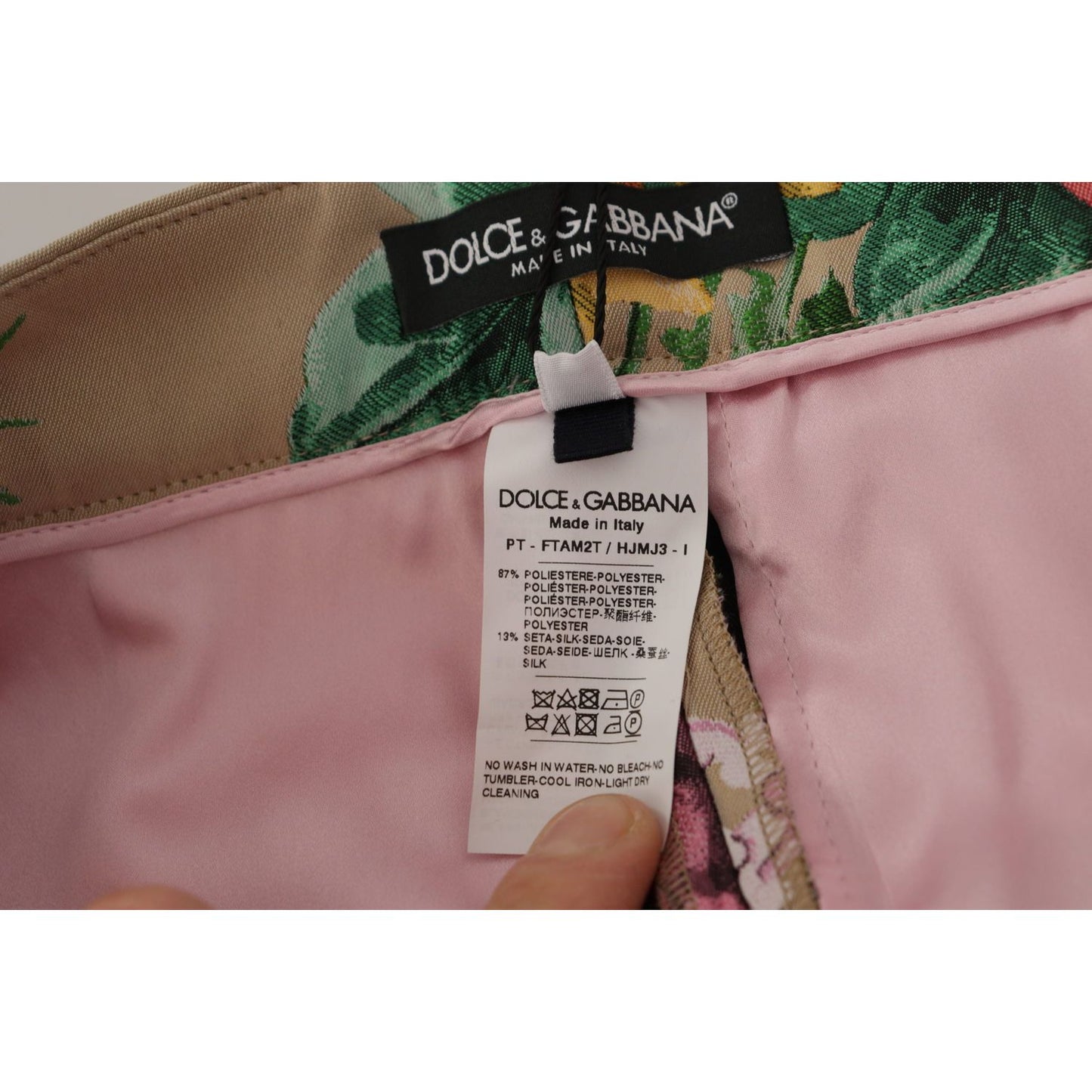 Dolce & Gabbana Beige Floral Dress Formal High Waist Pants